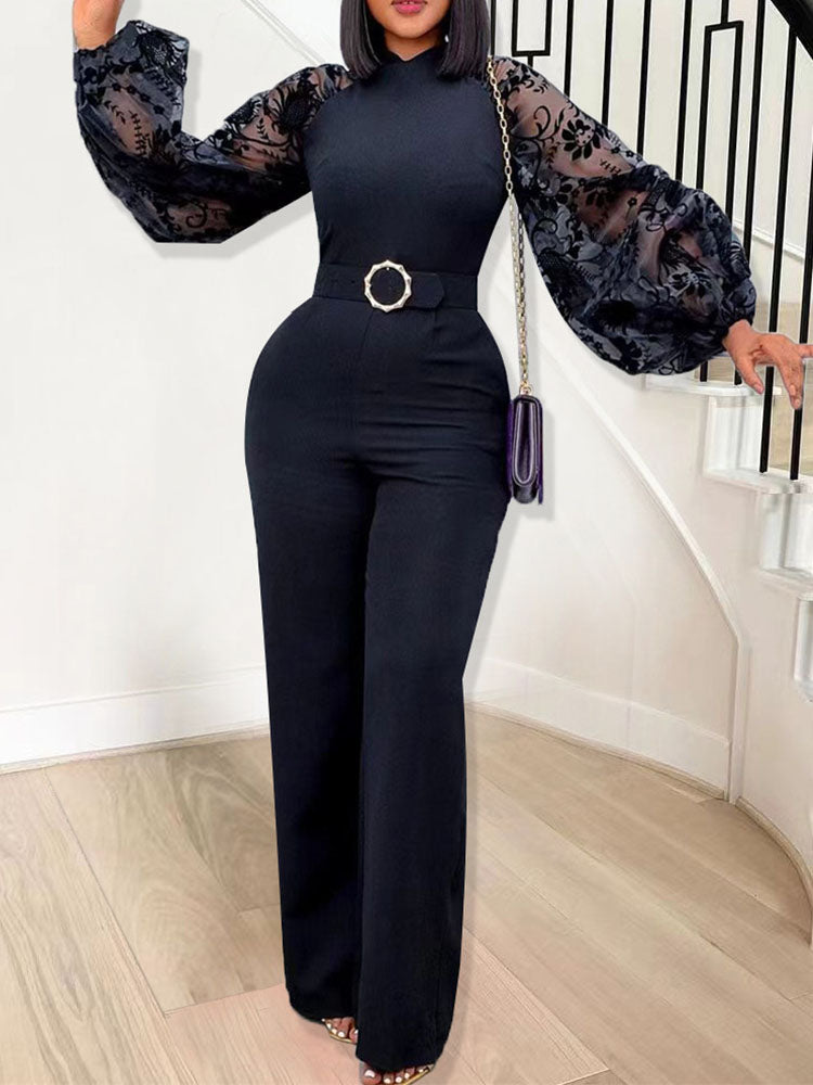 Black Elegant Long Sleeve Wide Leg Belted Jumpsuit – Fashionista Finds